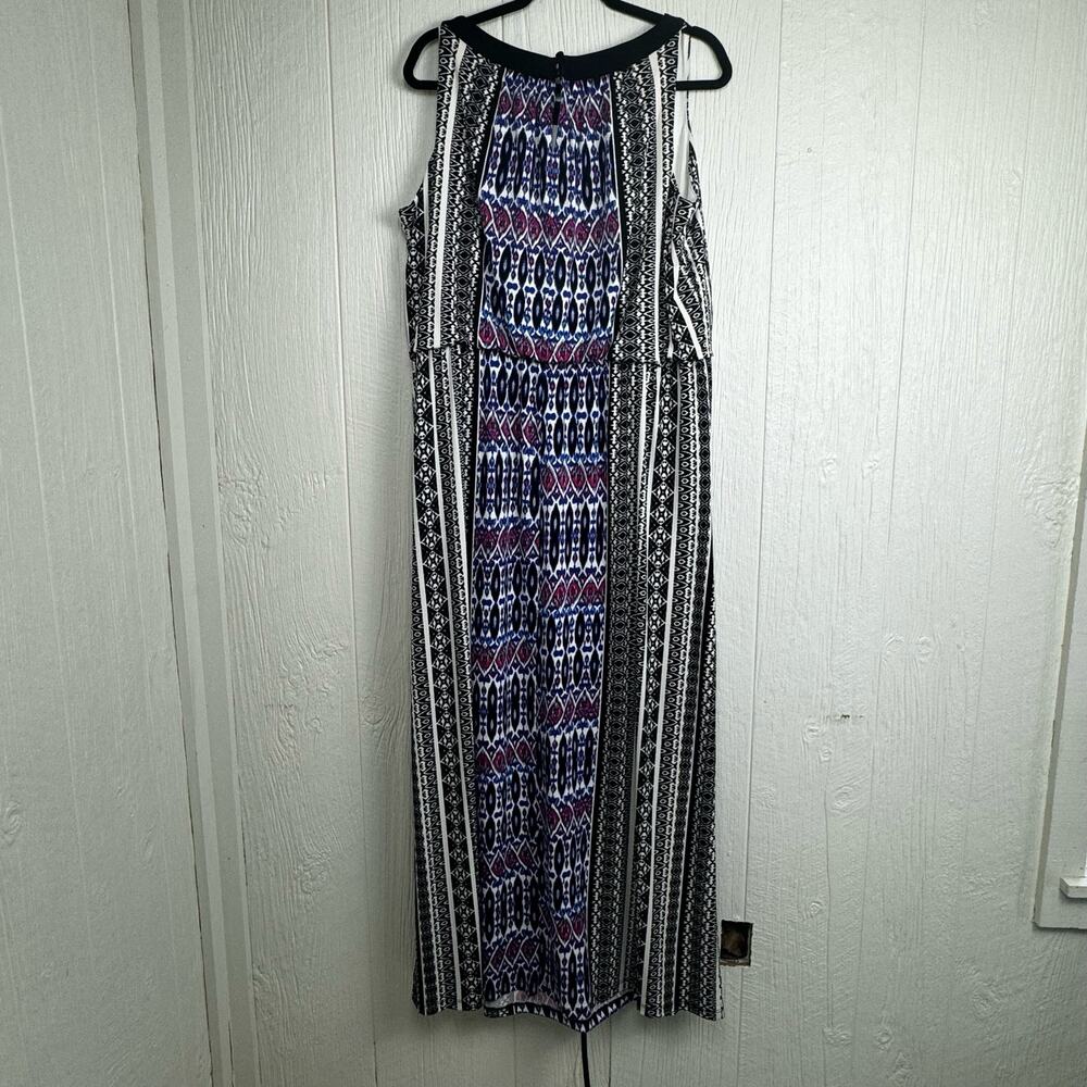 London Times Plus Black Blue Pink Abstract Jersey Stretch Maxi Dress Sz18W Artsy - Picture 5 of 13
